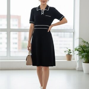 Elegant Black Dress with White Accents Stella Moda efforltess Elegance